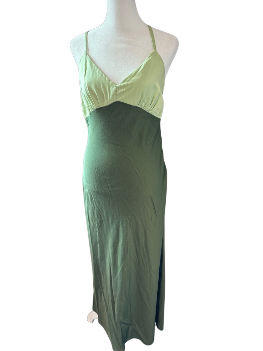 Forever 21 Green two-tone Colorblock Satin Maxi Dress Gown Size S